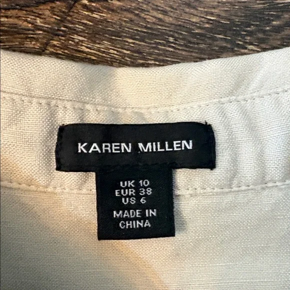 Karen Millen Off-White Linen Blend Button-Down Contrast Piping Size 6  EUC - Picture 6 of 9
